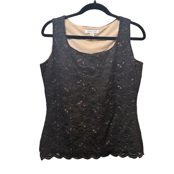 Coldwater Creek Black Embellished Lace Fitted Tank Top Womens Small Whimsigoth - Picture 1 of 8